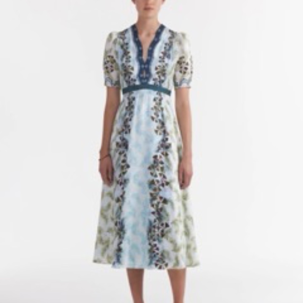Saloni “Tabitha” Dress in Feather Papyrus Print – Size US 12 (UK 16)